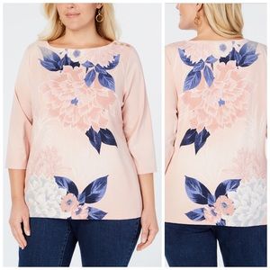 0X 1X 2X 3X Charter Club Floral Boatneck Top Plus